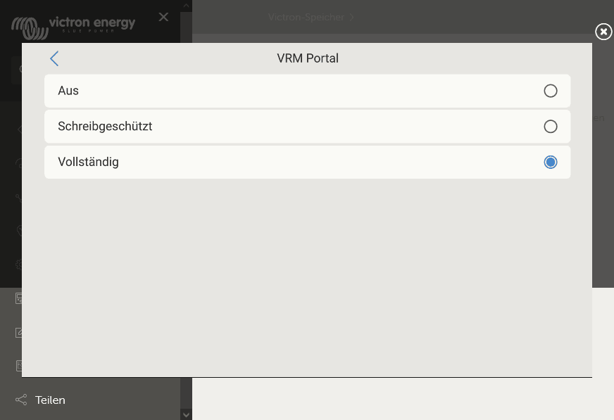 VRM Portal (Menüpunkt) CerboGX ab Firmware 3.5