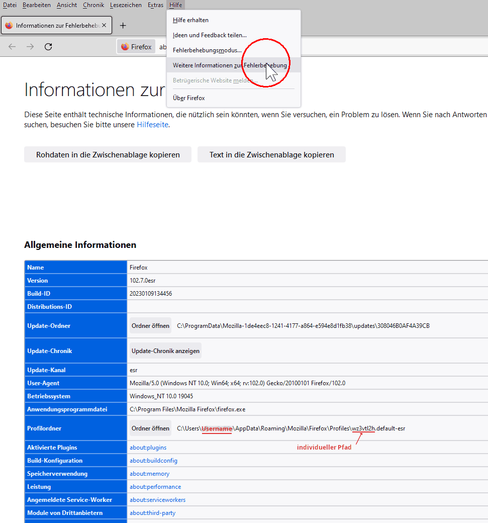 Firefox Profilordner lokalisieren/finden