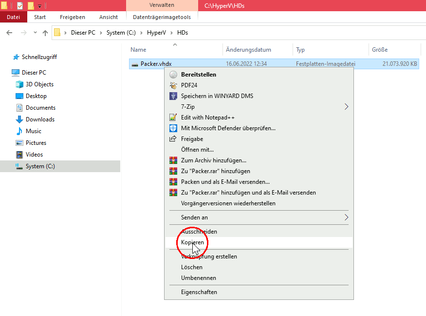 Windows Hyper-V Festplatte kopieren