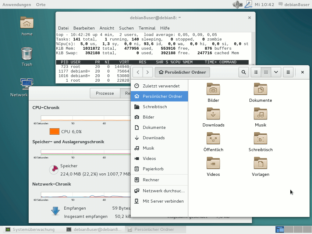 Gnome flashback (core) Debian 8 Screenshot