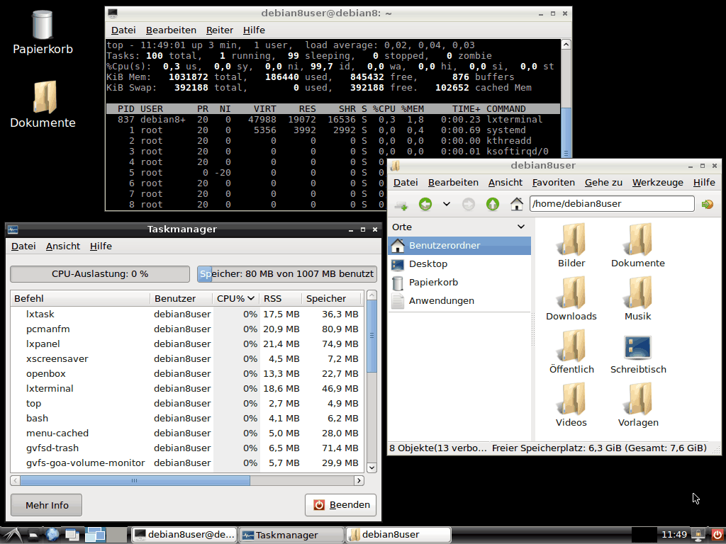 LXDE Screenshot unter Debian 8.
