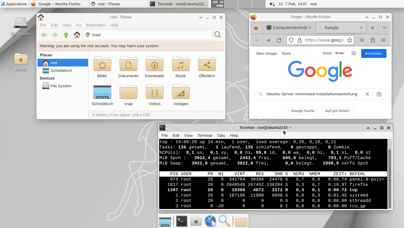 Screenshot: minimized xfce4/Xubuntu Setup