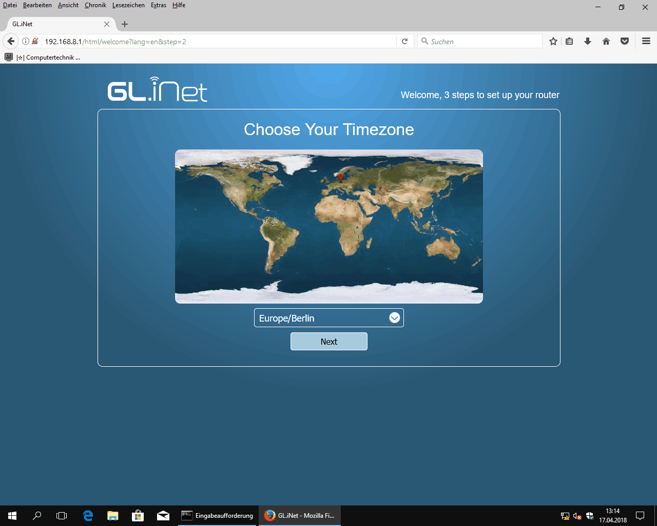 GL.iNet Router Webconfig choose timezone