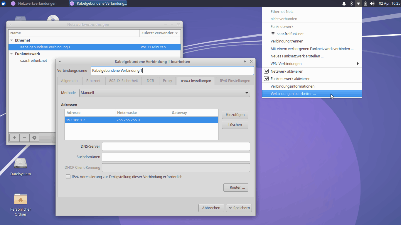 Xubuntu feste IP-Adresse einstellen